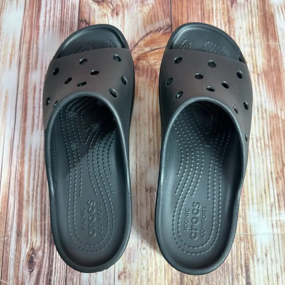 Crocs Classic Platform Wedge Womens Size 6 Black Slide Sandals Open Toe Shoes - Picture 5 of 9